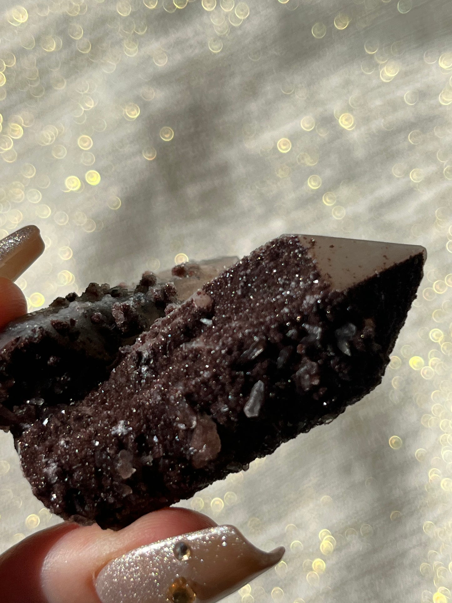 Twilight Plum Quartz with Sakura Blossom Calcite Specimen J