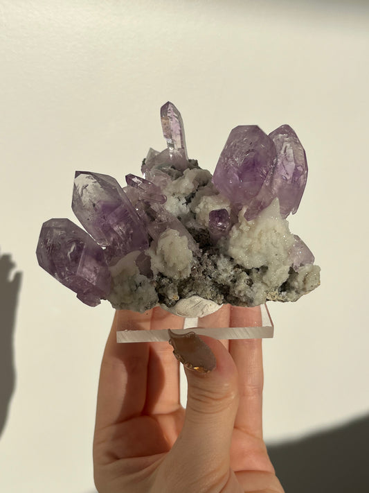 Vera Cruz Amethyst Specimen with Quartz on Stand (3 Enhydros)