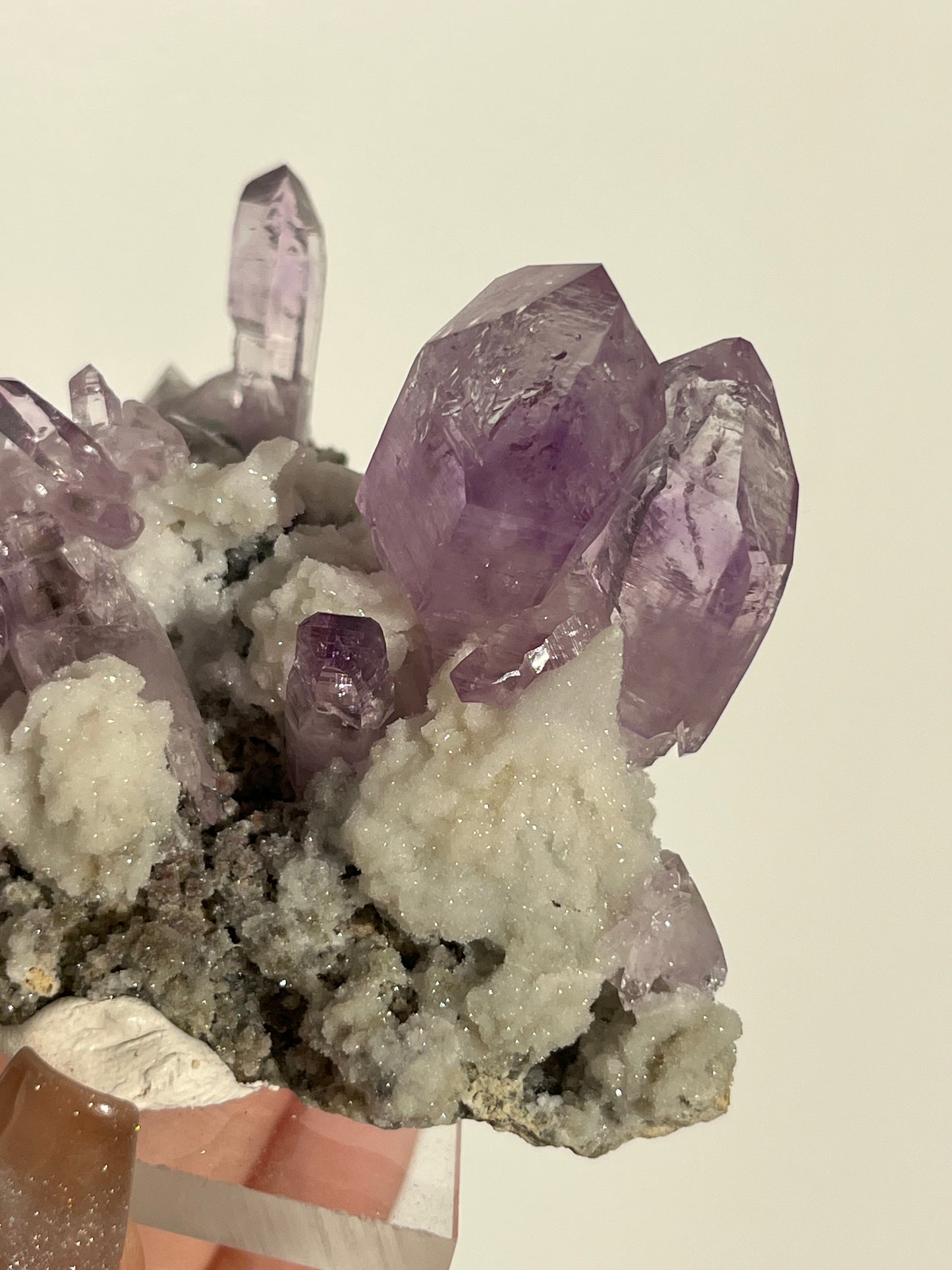 Vera Cruz Amethyst Specimen with Quartz on Stand (3 Enhydros)