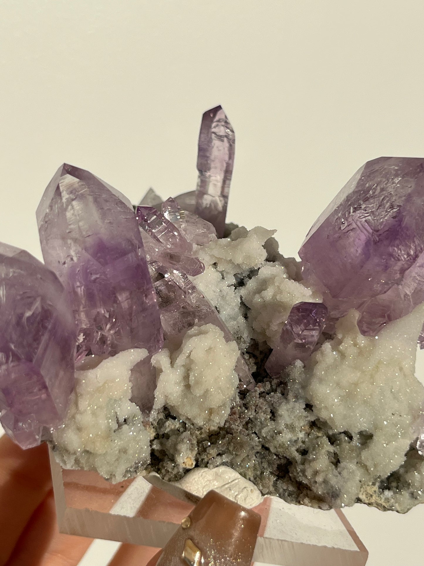 Vera Cruz Amethyst Specimen with Quartz on Stand (3 Enhydros)