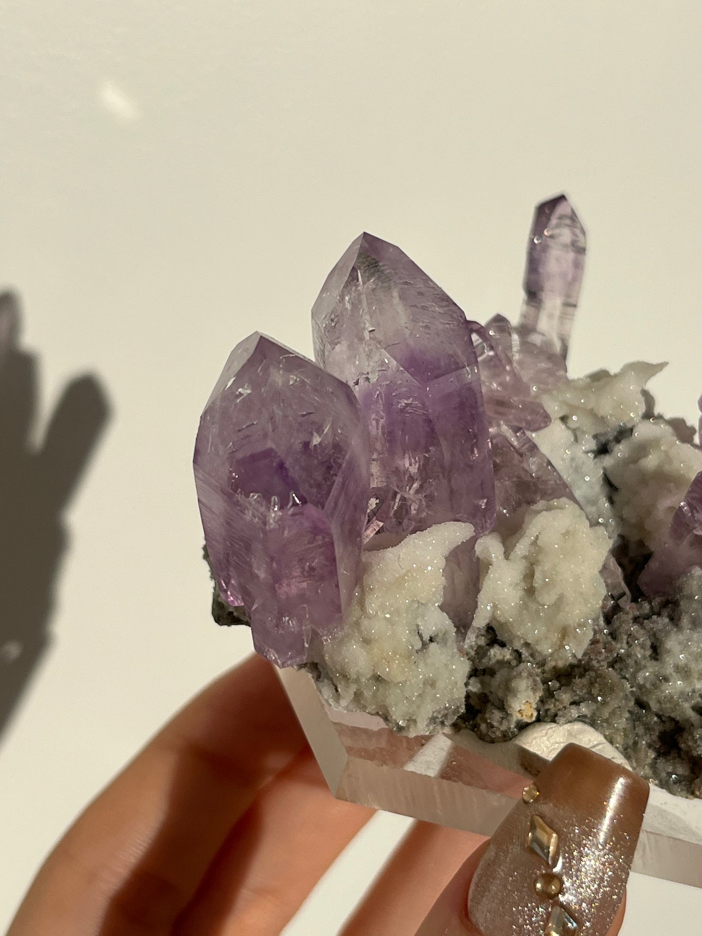 Vera Cruz Amethyst Specimen with Quartz on Stand (3 Enhydros)