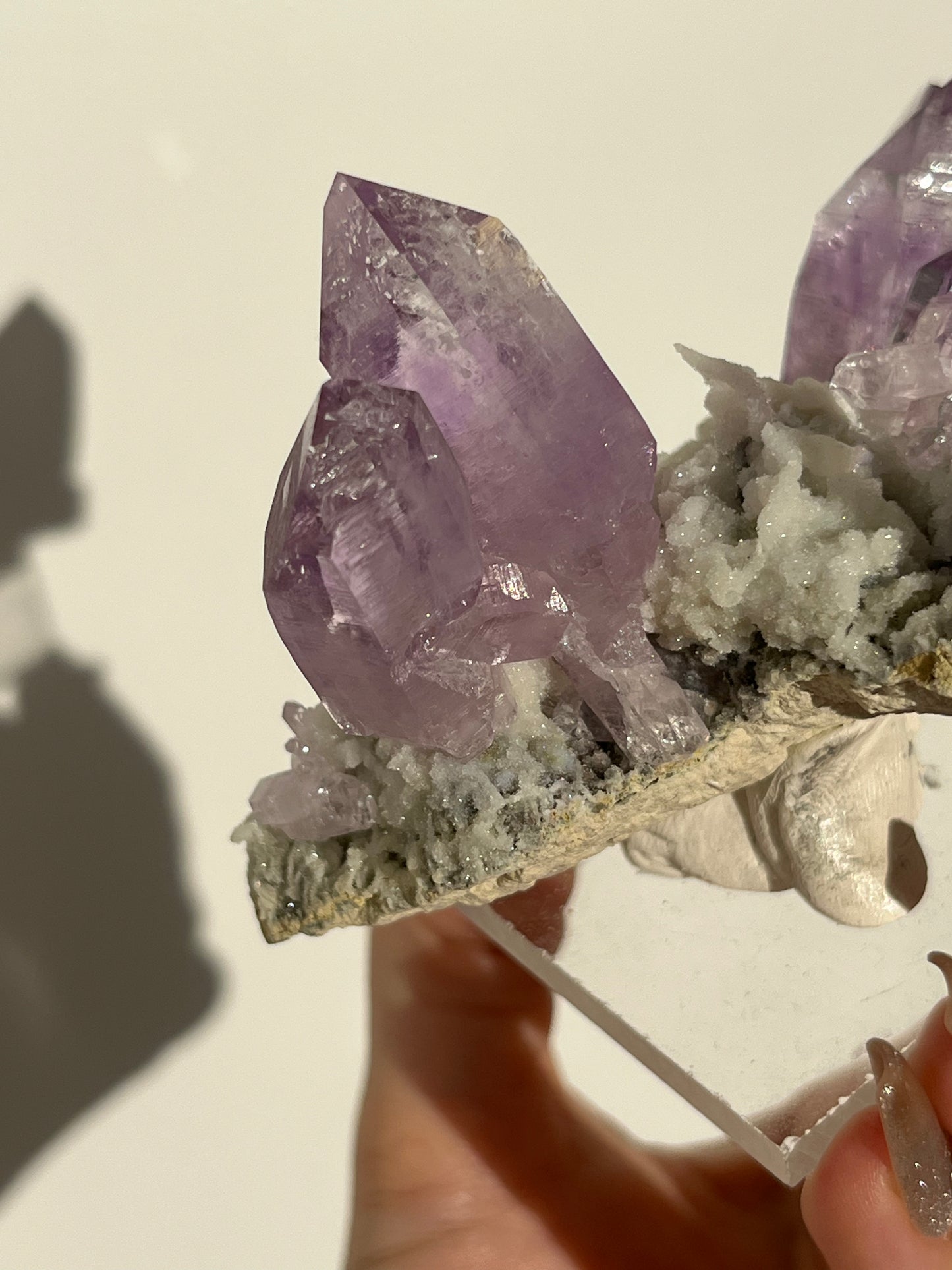 Vera Cruz Amethyst Specimen with Quartz on Stand (3 Enhydros)