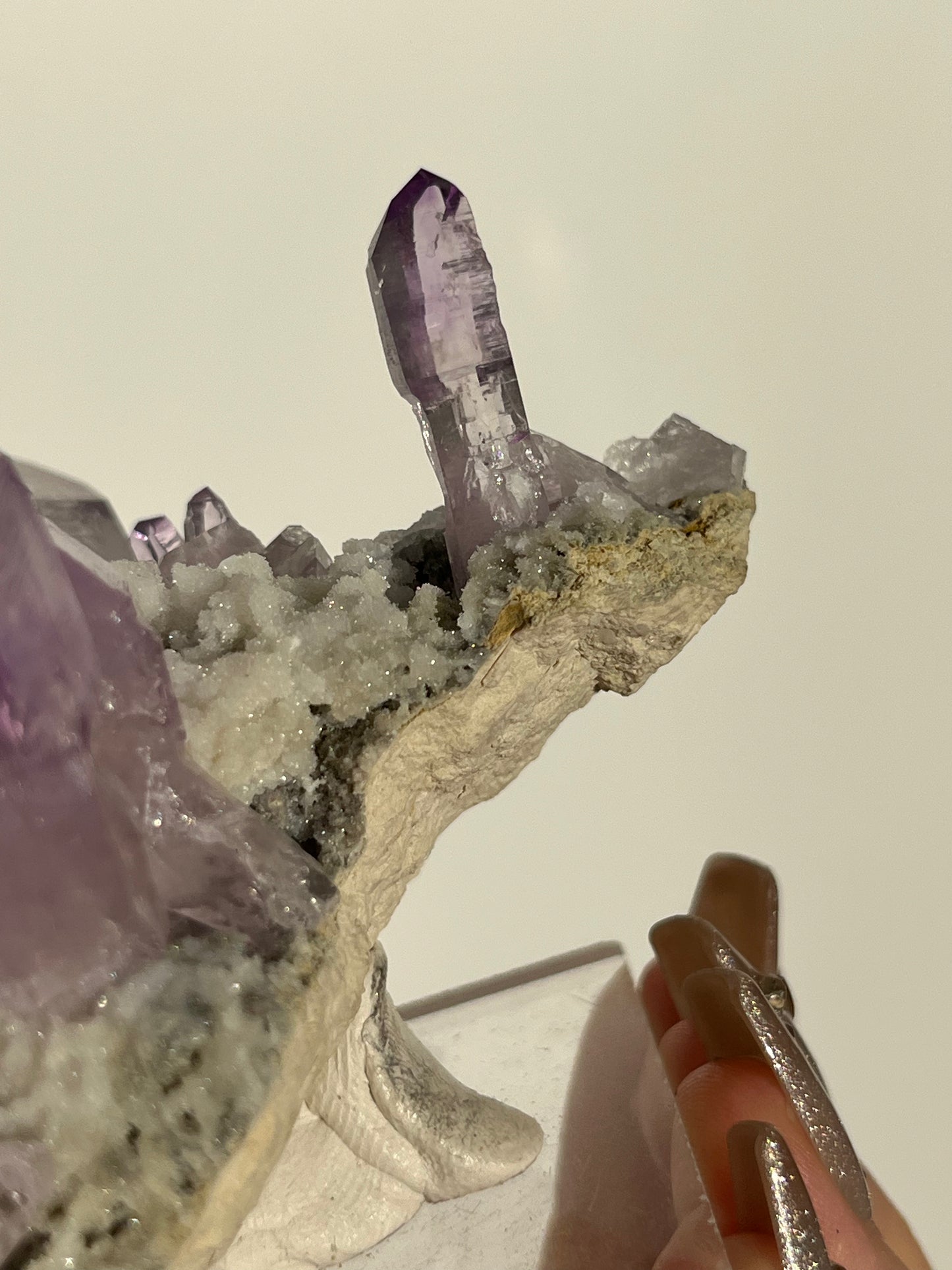 Vera Cruz Amethyst Specimen with Quartz on Stand (3 Enhydros)