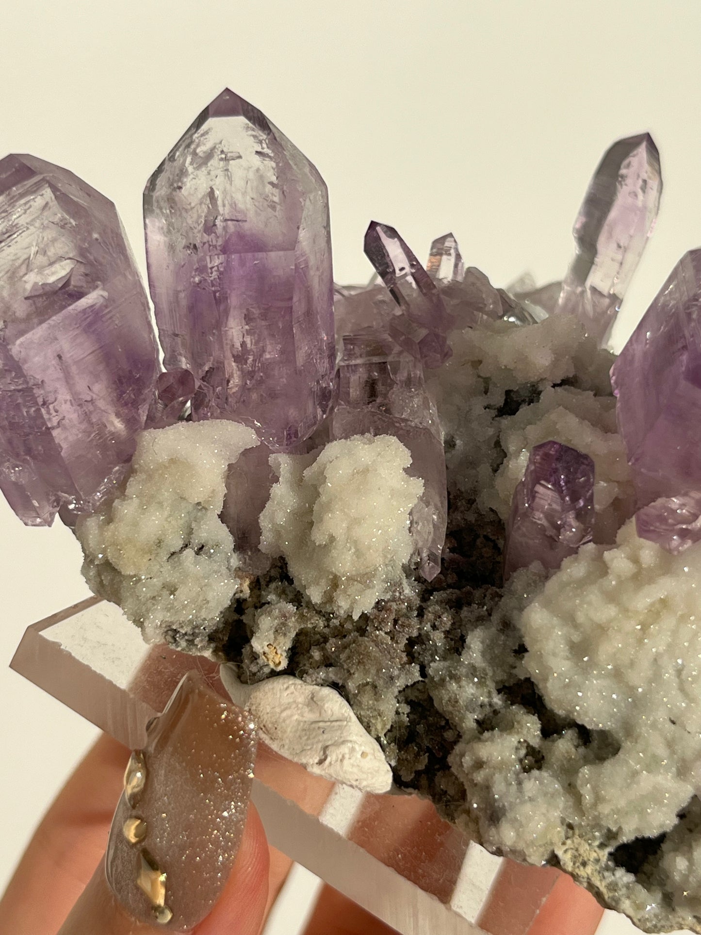 Vera Cruz Amethyst Specimen with Quartz on Stand (3 Enhydros)