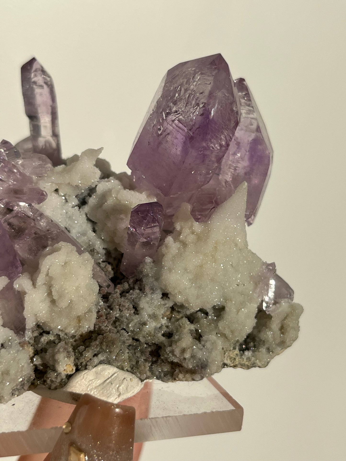 Vera Cruz Amethyst Specimen with Quartz on Stand (3 Enhydros)