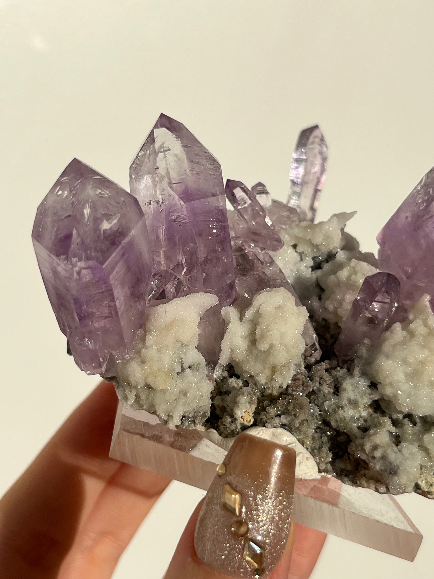 Vera Cruz Amethyst Specimen with Quartz on Stand (3 Enhydros)