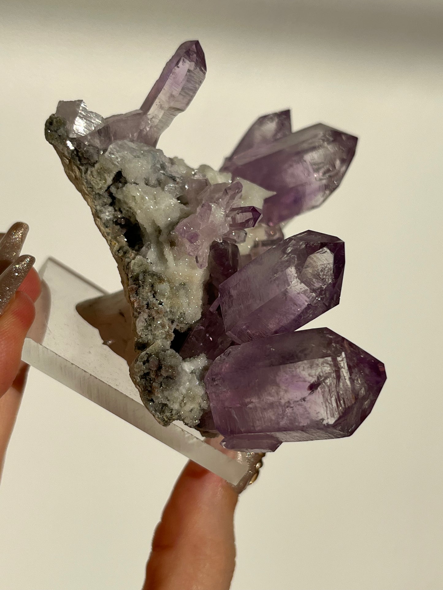 Vera Cruz Amethyst Specimen with Quartz on Stand (3 Enhydros)