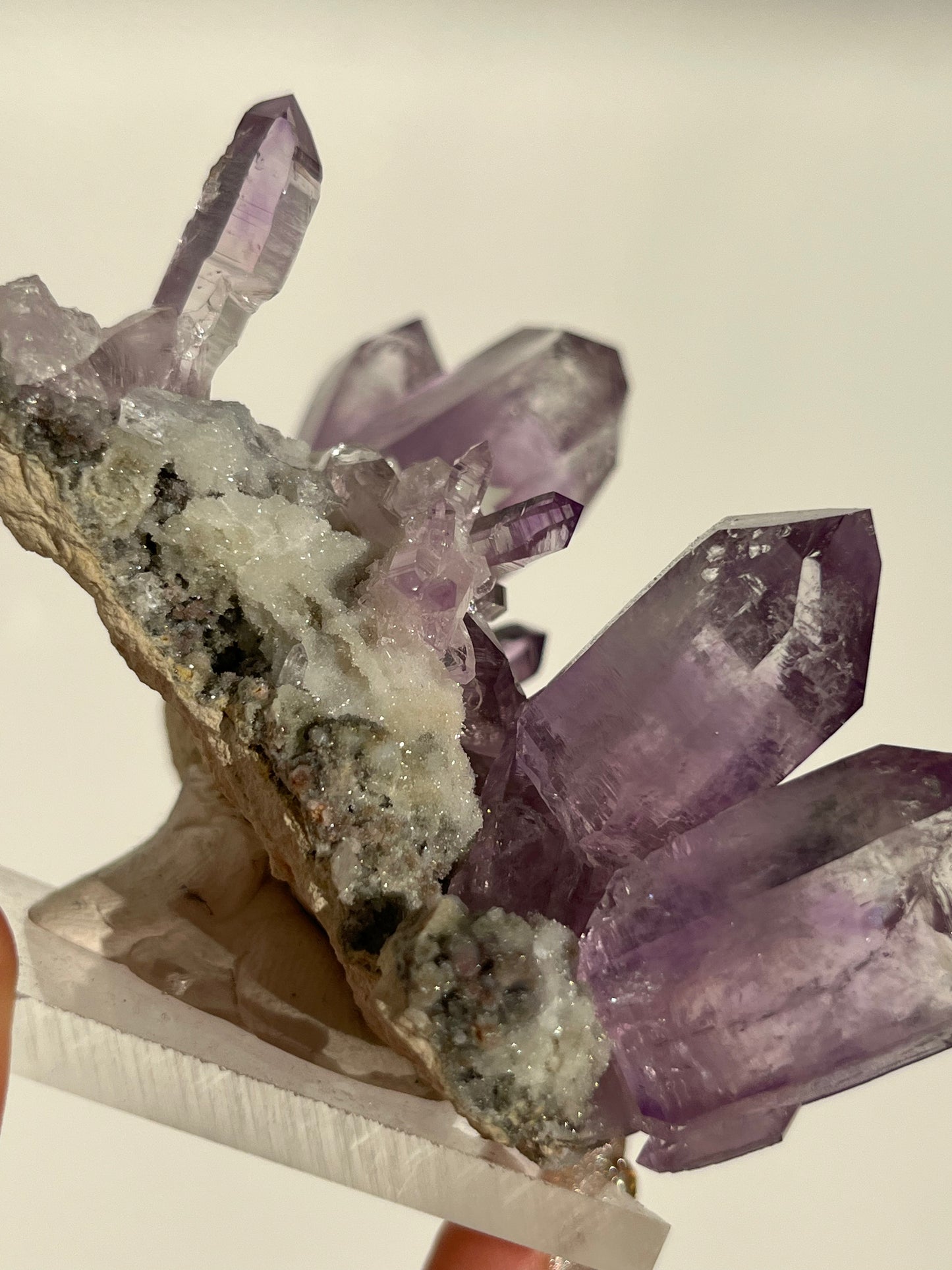 Vera Cruz Amethyst Specimen with Quartz on Stand (3 Enhydros)