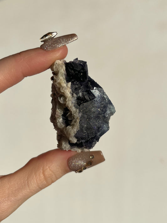Violet Yindu Fluorite with Pyrite and Calcite Specimen B