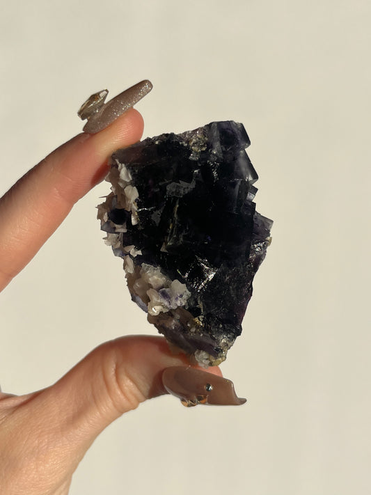 Violet Yindu Fluorite with Muscovite and Calcite Specimen C