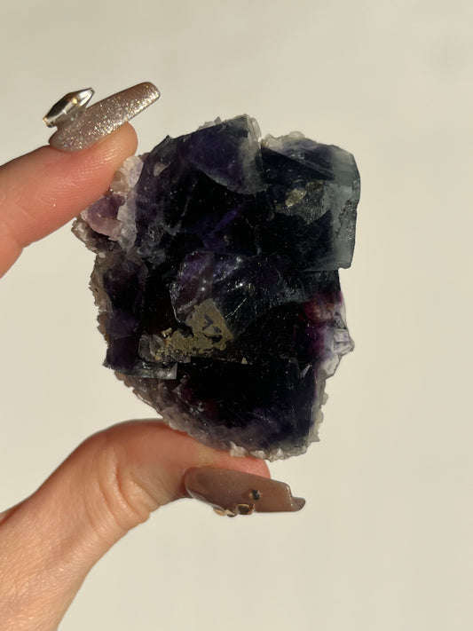Violet-Green Yindu Fluorite with Calcite Specimen E