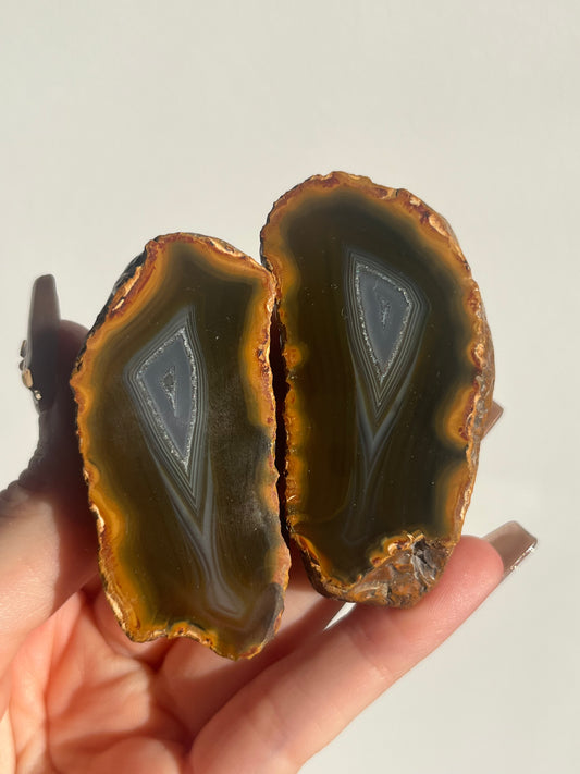 'Olive-Fire' West Indonesian Dark Brown Agate w/ Parallax Effect Pair C