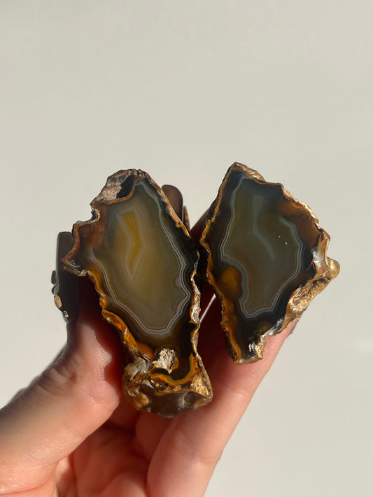 'Ember Eclipse' West Indonesian Translucent Brown Agate Pair D