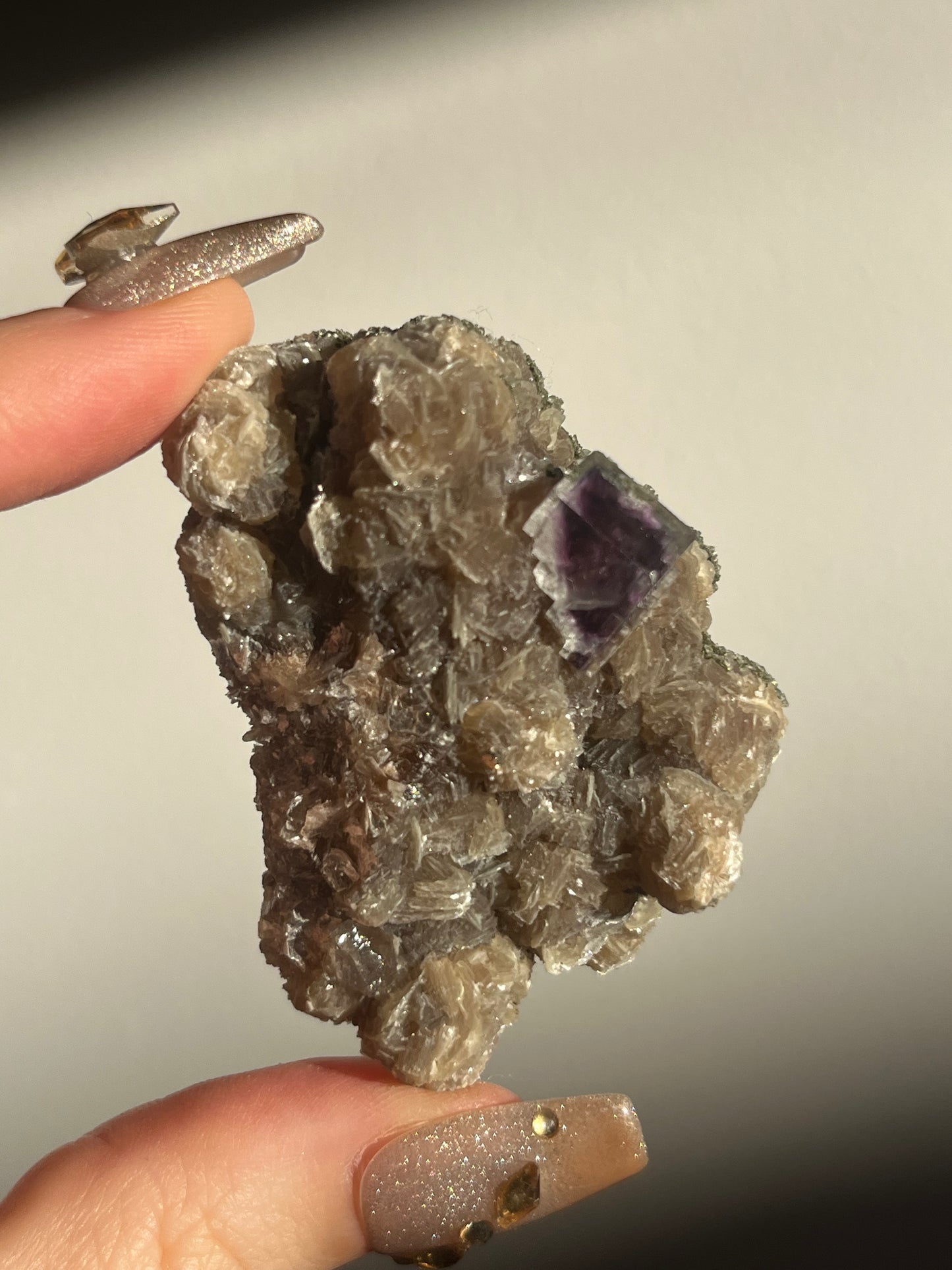Yaogangxian Purple Phantom Fluorite Specimen with Muscovite and Chlorite Coated Quartz C