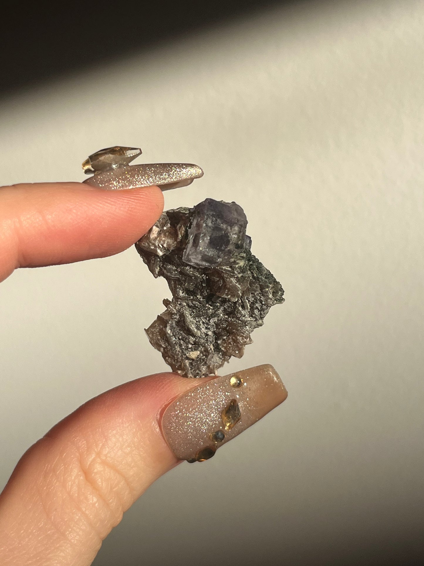 Yaogangxian Purple Fluorite with Muscovite Specimen J
