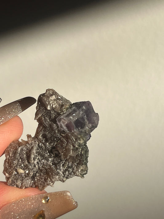 Yaogangxian Purple Fluorite with Muscovite Specimen J