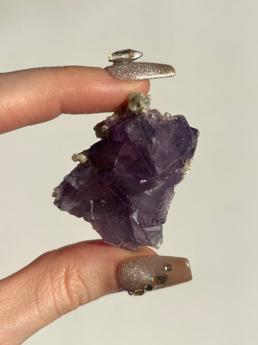 Yaogangxian Purple Fluorite with Muscovite and Wulframite Specimen E