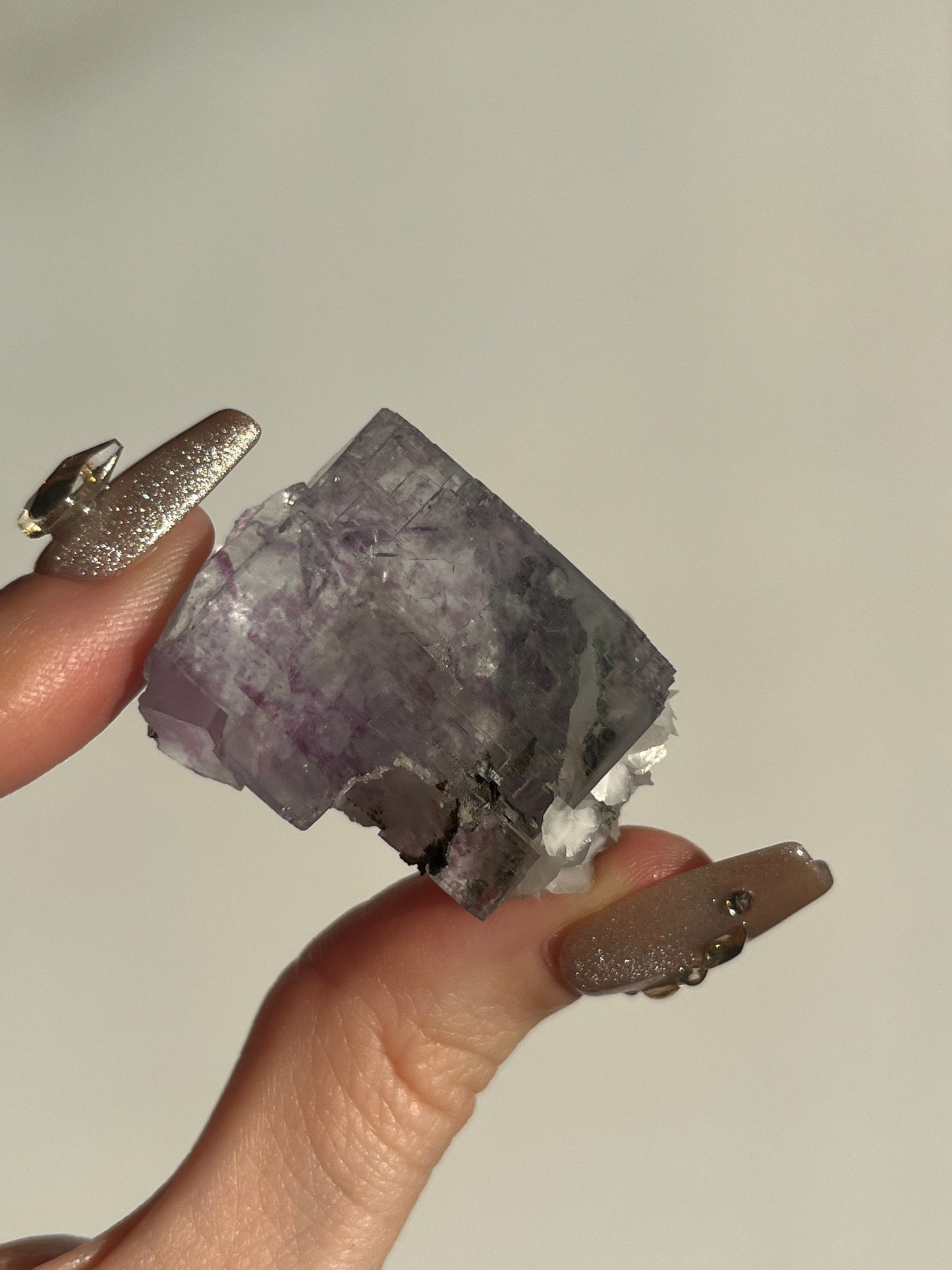 Yaogangxian Purple-Blue Phantom Fluorite with Rose Calcite Specimen D