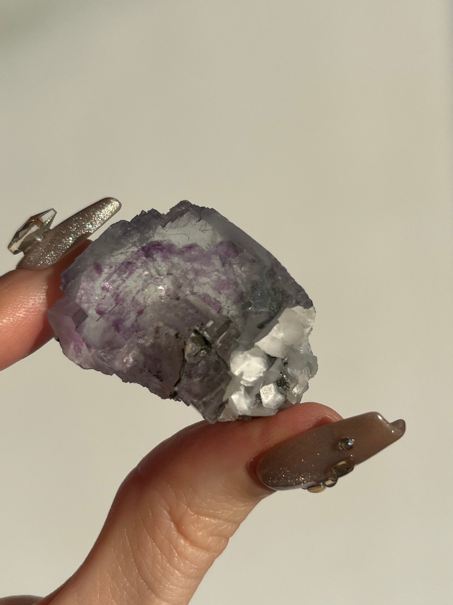 Yaogangxian Purple-Blue Phantom Fluorite with Rose Calcite Specimen D