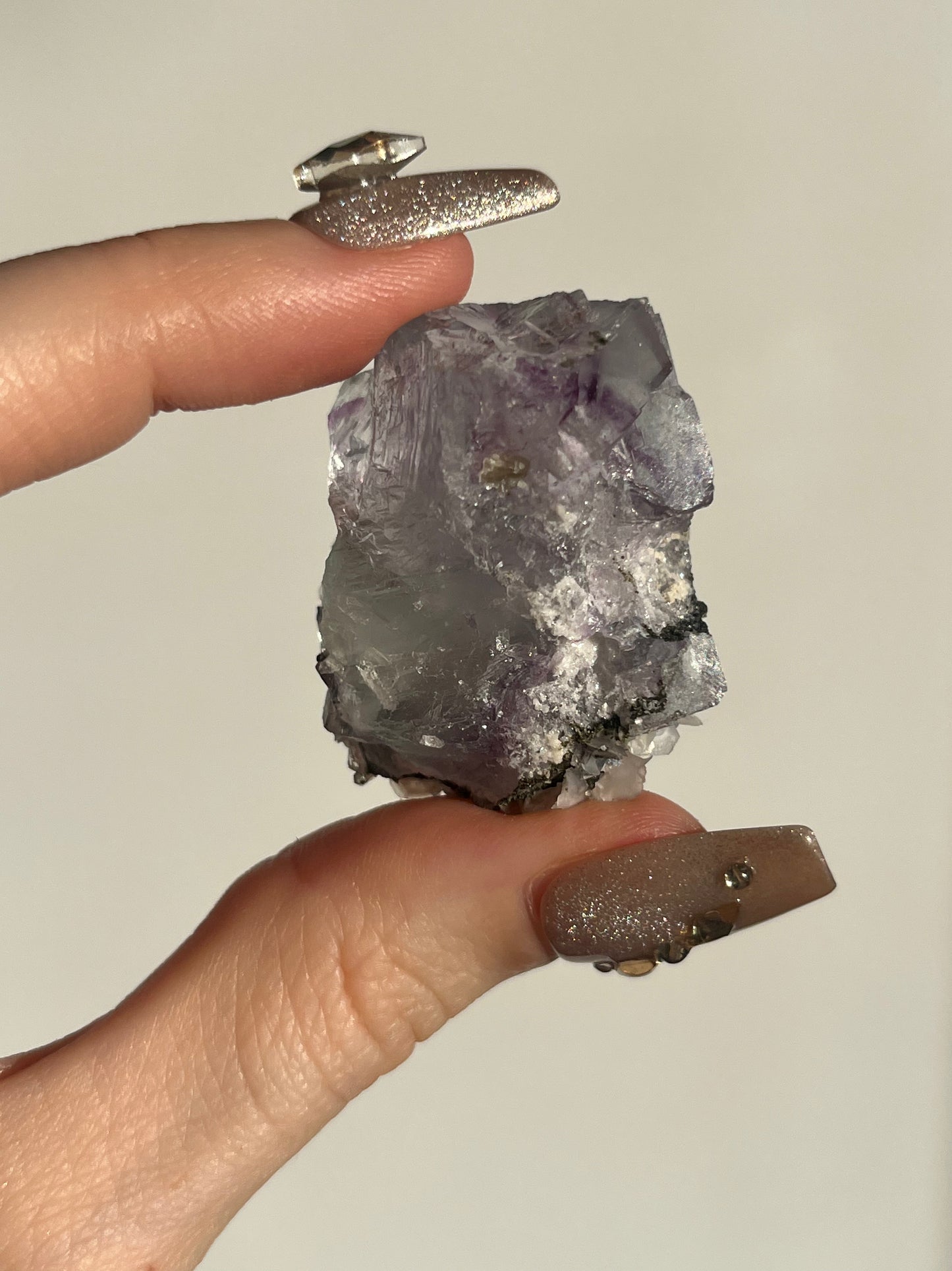 Yaogangxian Purple-Blue Phantom Fluorite with Rose Calcite Specimen D