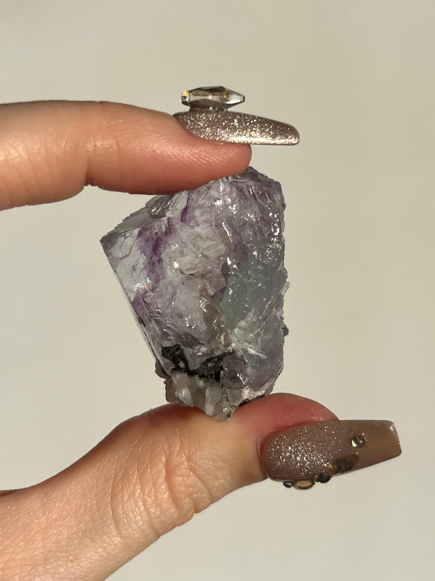 Yaogangxian Purple-Blue Phantom Fluorite with Rose Calcite Specimen D