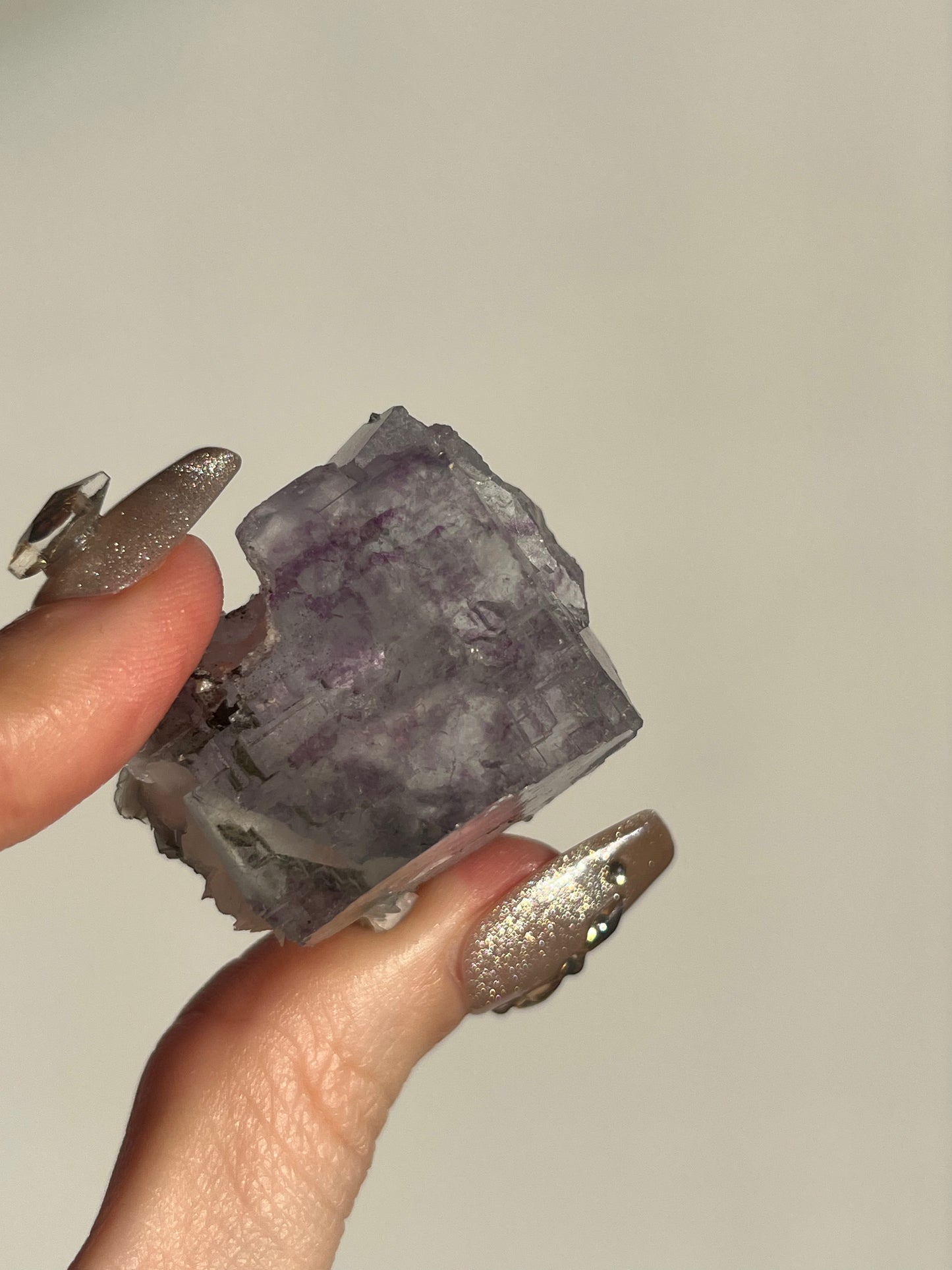 Yaogangxian Purple-Blue Phantom Fluorite with Rose Calcite Specimen D
