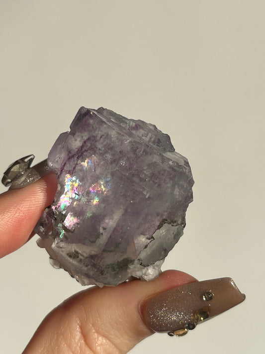 Yaogangxian Purple-Blue Phantom Fluorite with Rose Calcite Specimen D