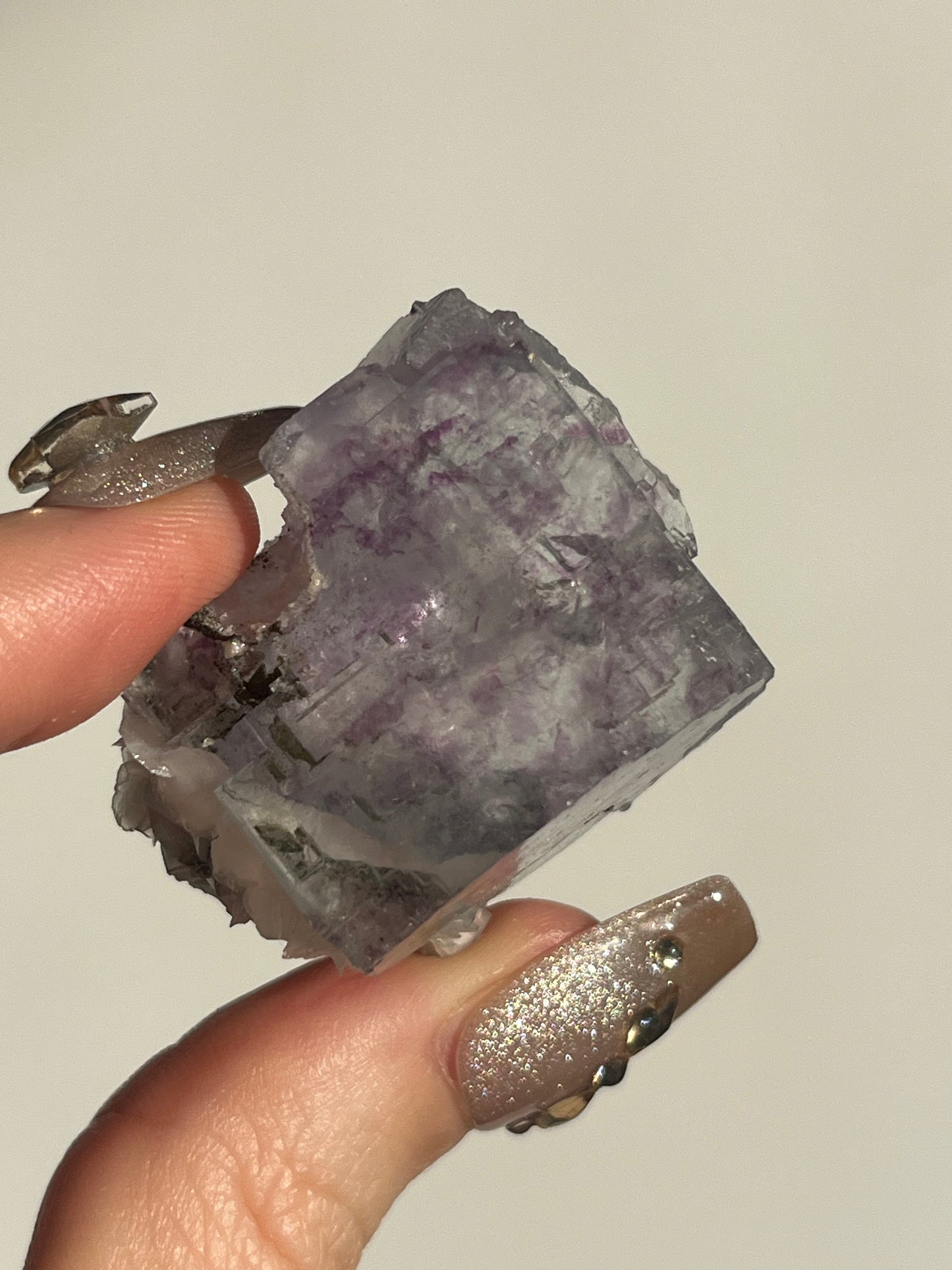 Yaogangxian Purple-Blue Phantom Fluorite with Rose Calcite Specimen D