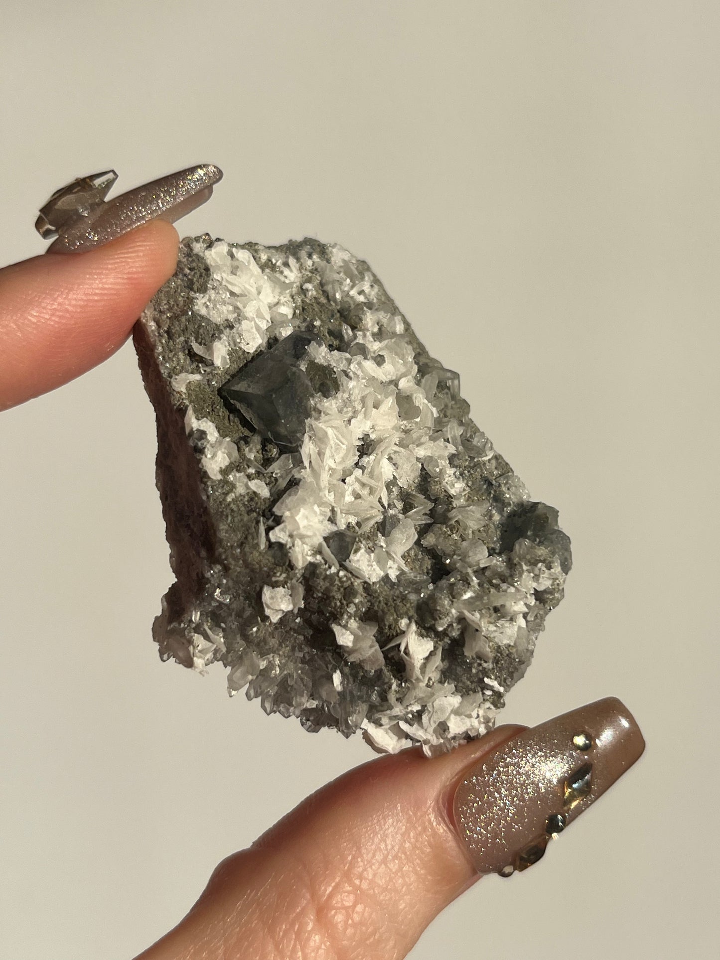 Yaogangxian Purple Phantom Clear Fluorite Specimen with Calcite and Quartz on Matrix G