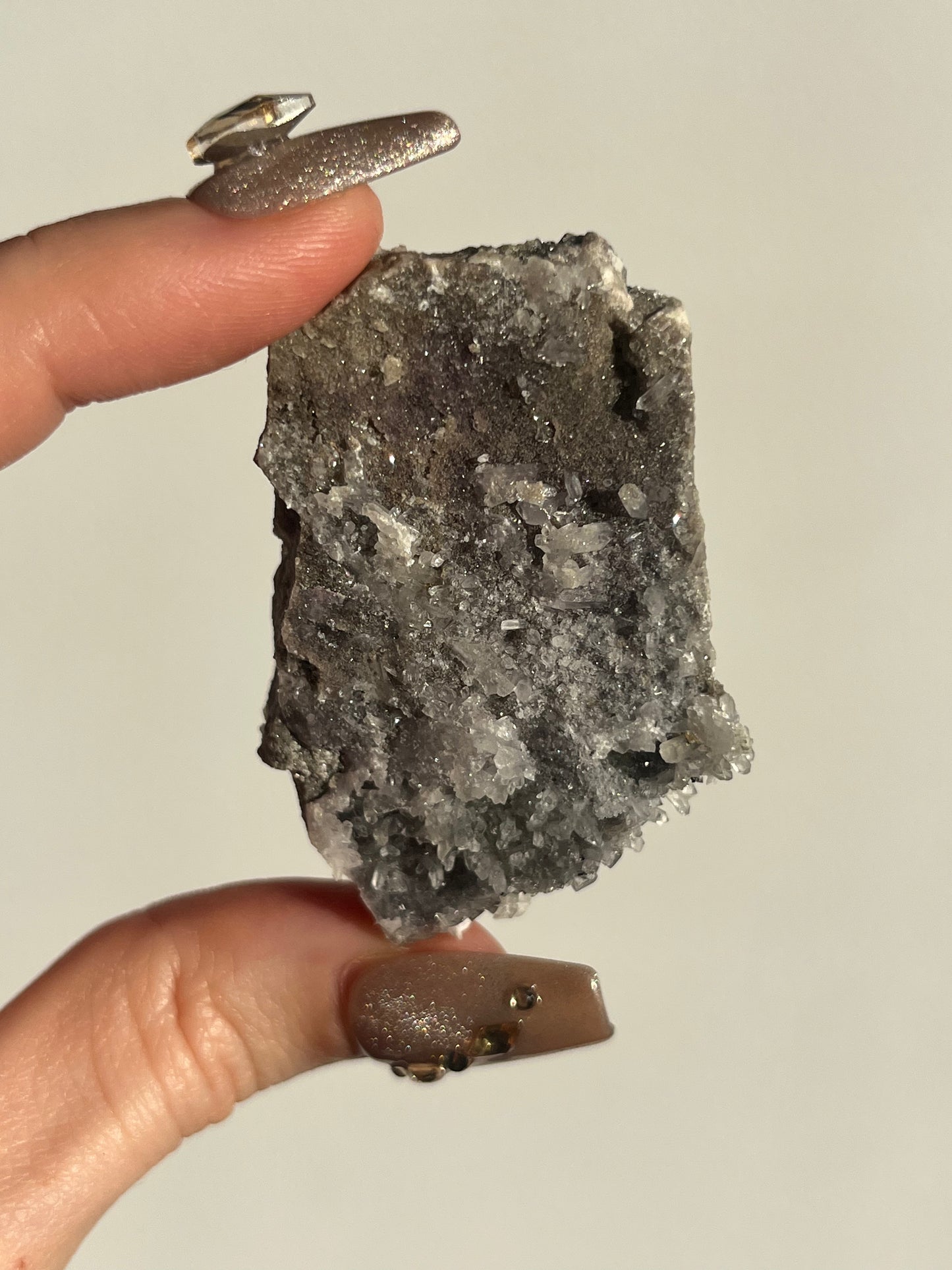 Yaogangxian Purple Phantom Clear Fluorite Specimen with Calcite and Quartz on Matrix G