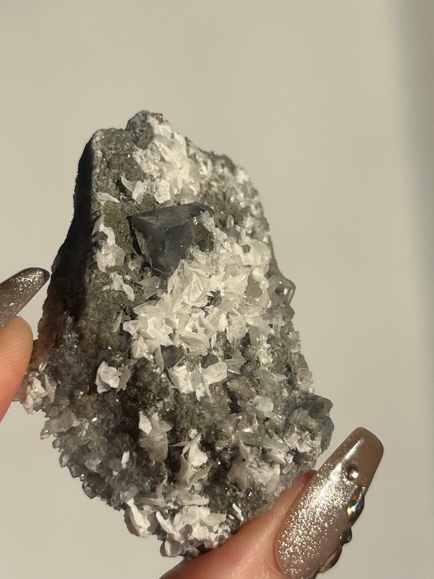 Yaogangxian Purple Phantom Clear Fluorite Specimen with Calcite and Quartz on Matrix G