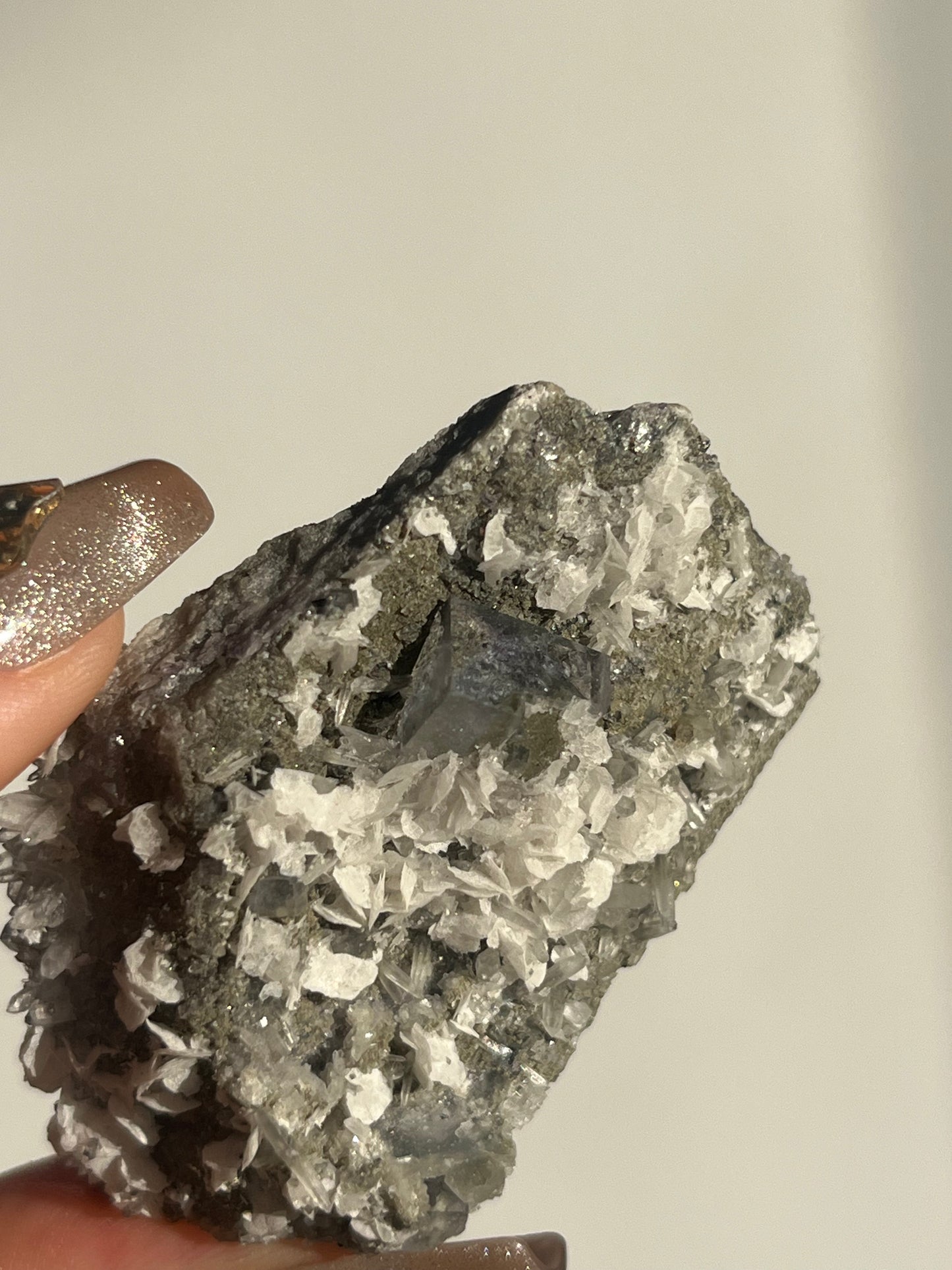 Yaogangxian Purple Phantom Clear Fluorite Specimen with Calcite and Quartz on Matrix G