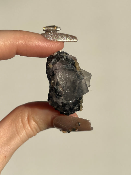 Yaogangxian Clear Fluorite Specimen with Wulframite and Muscovite H
