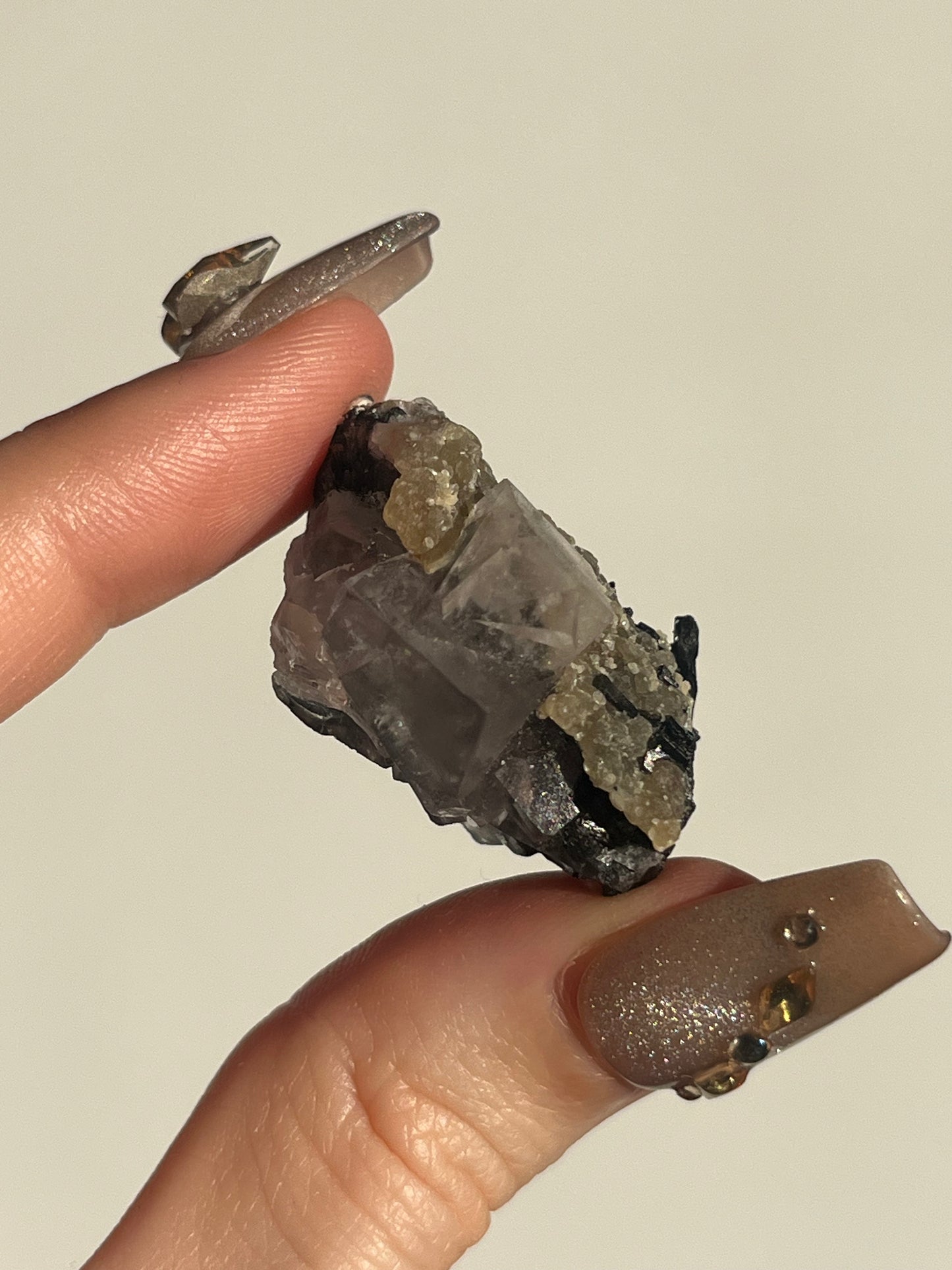 Yaogangxian Clear Fluorite Specimen with Wulframite and Muscovite H