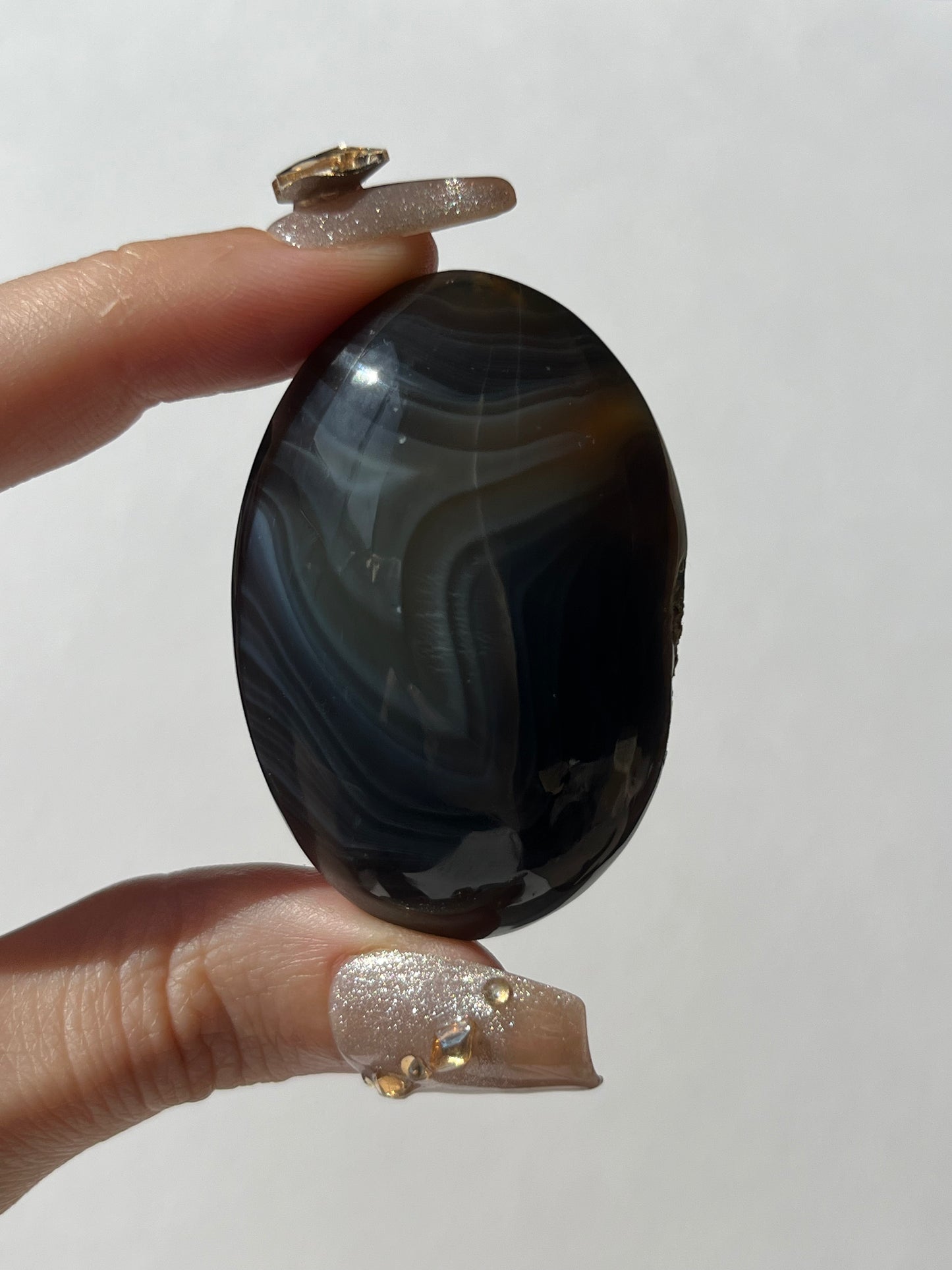 Yellow and Blue Banded Agate Palmstone with Parallax Effect B