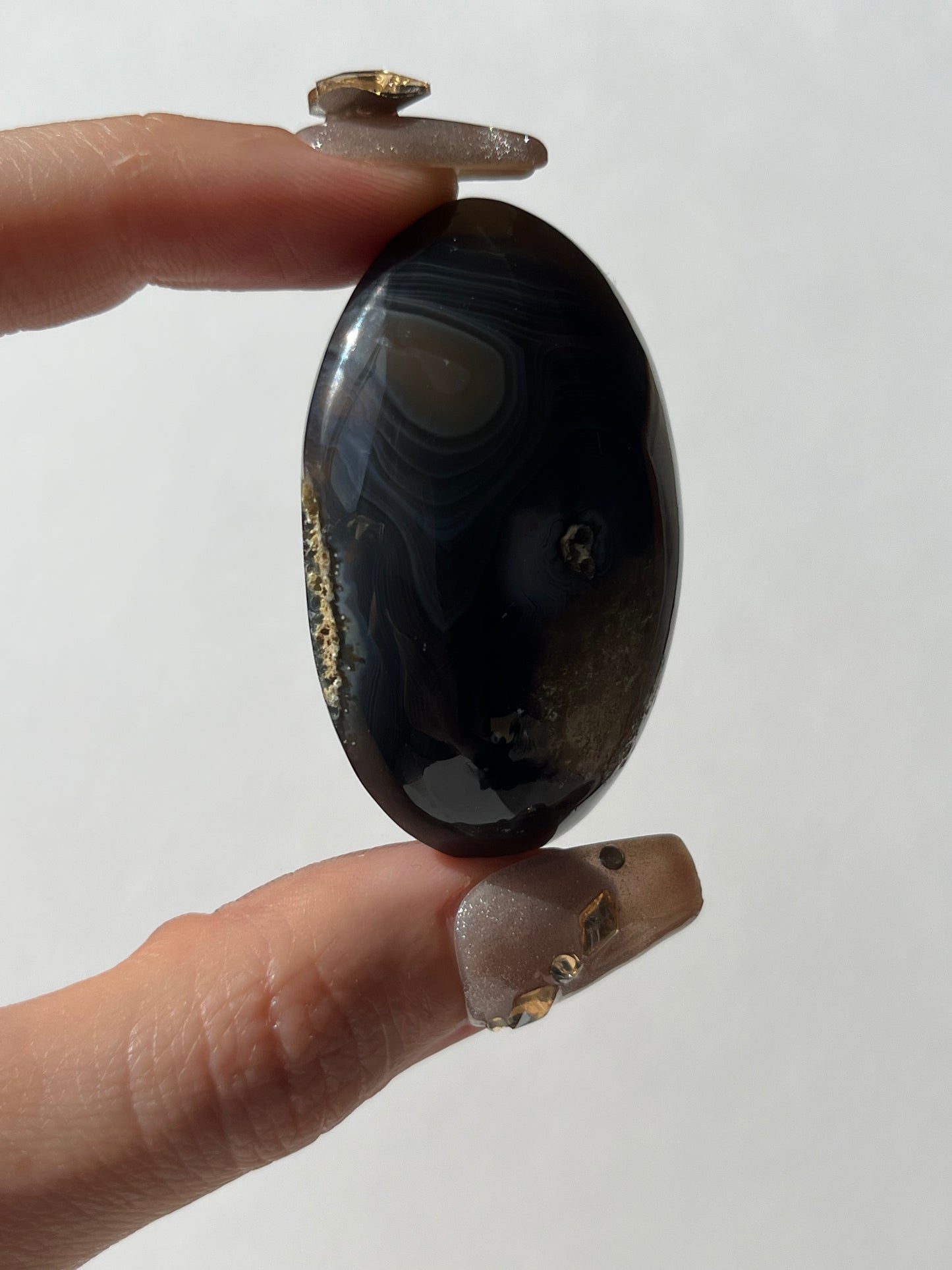 Yellow and Blue Banded Agate Palmstone with Parallax Effect B