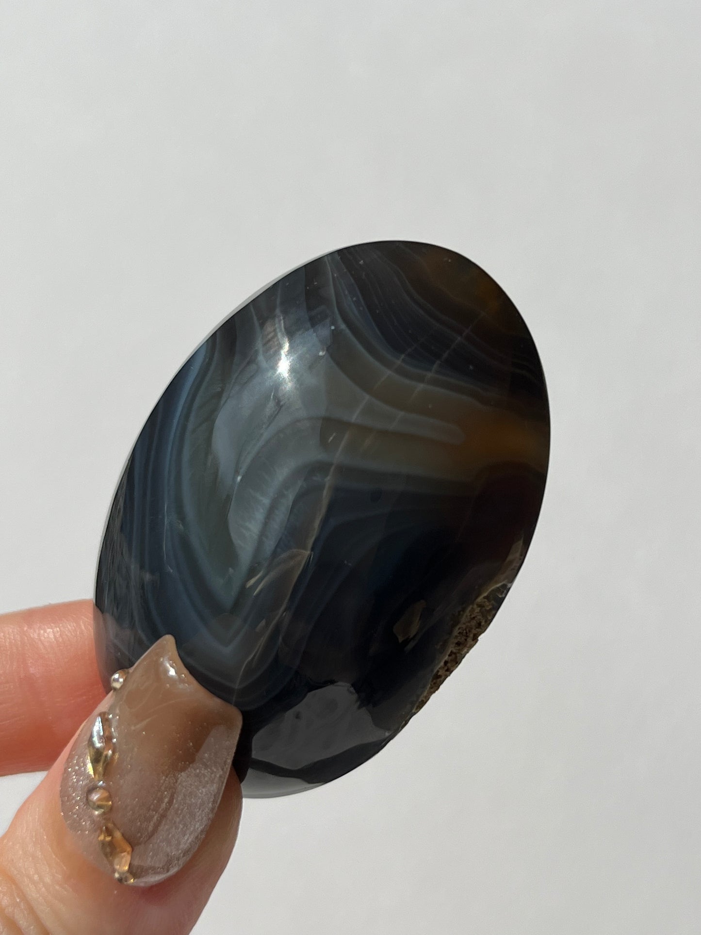 Yellow and Blue Banded Agate Palmstone with Parallax Effect B