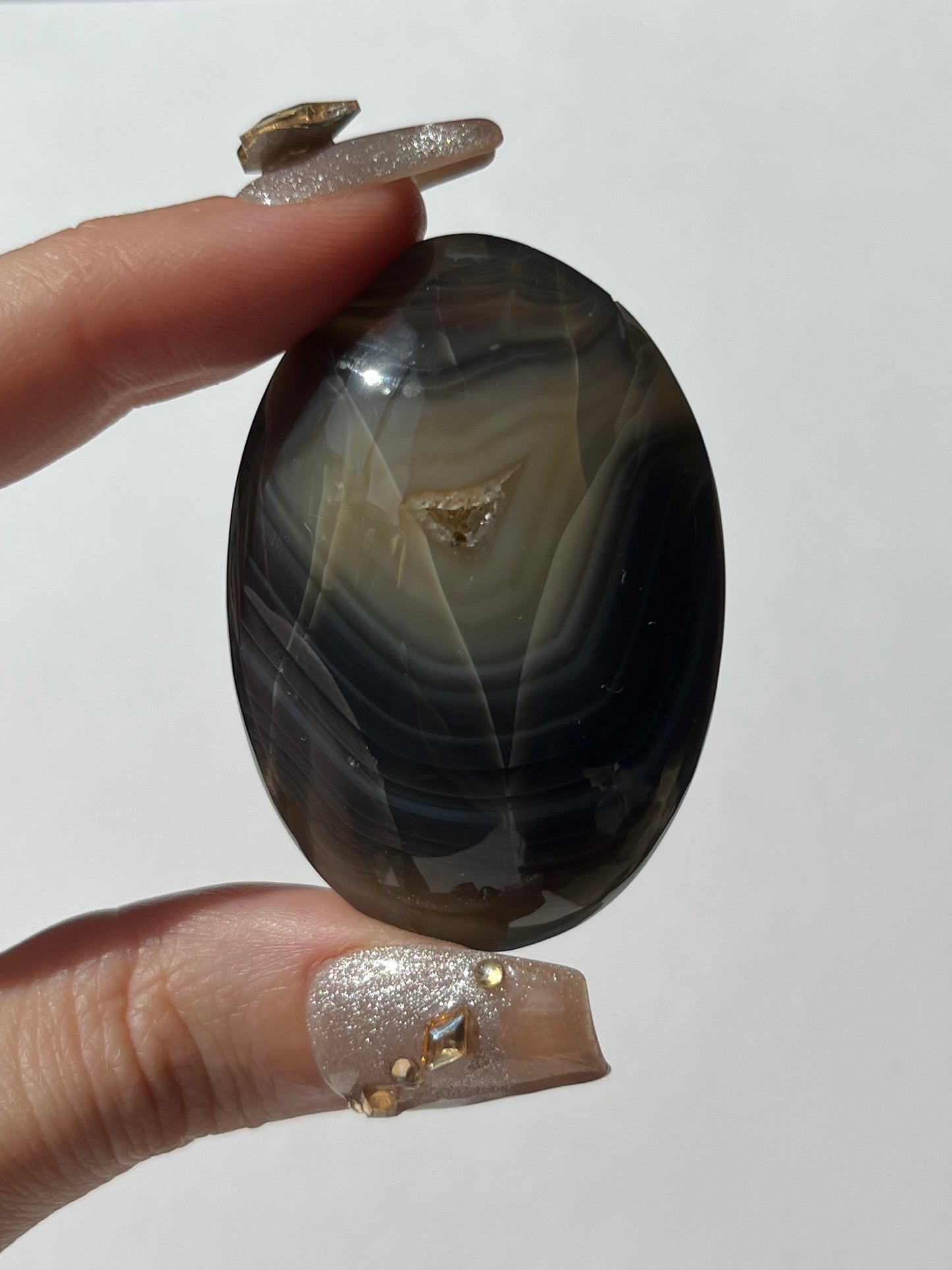 Yellow and Blue Banded Agate Palmstone D