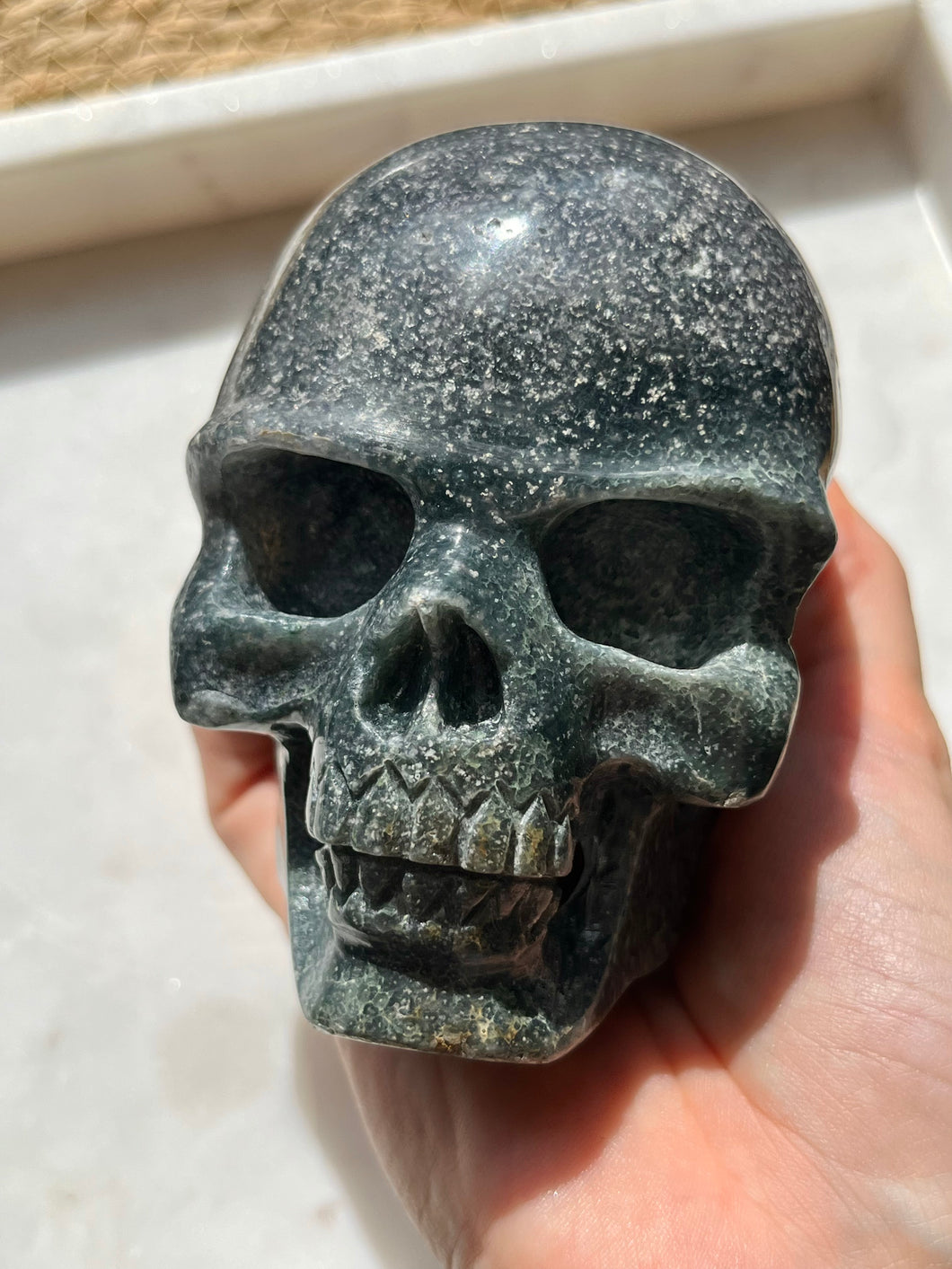 Hand Carved Grape Agate Skull Carving #4