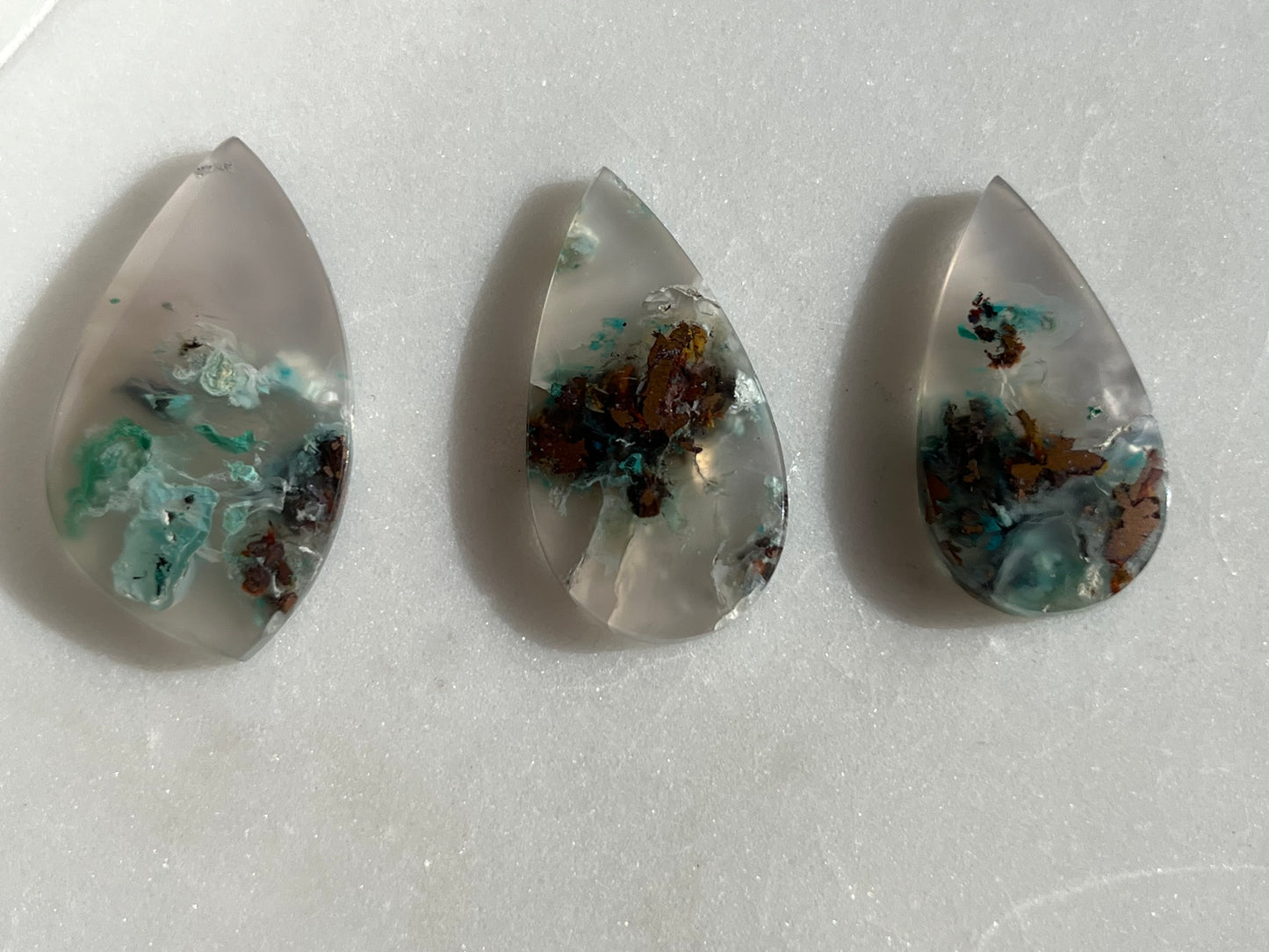 Native Copper & Chrysocolla in Chalcedony Teardrop Cabochon (You Choose)