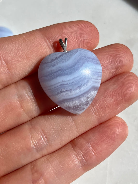 Blue Lace Agate Heart Pendant (925 Sterling Silver)