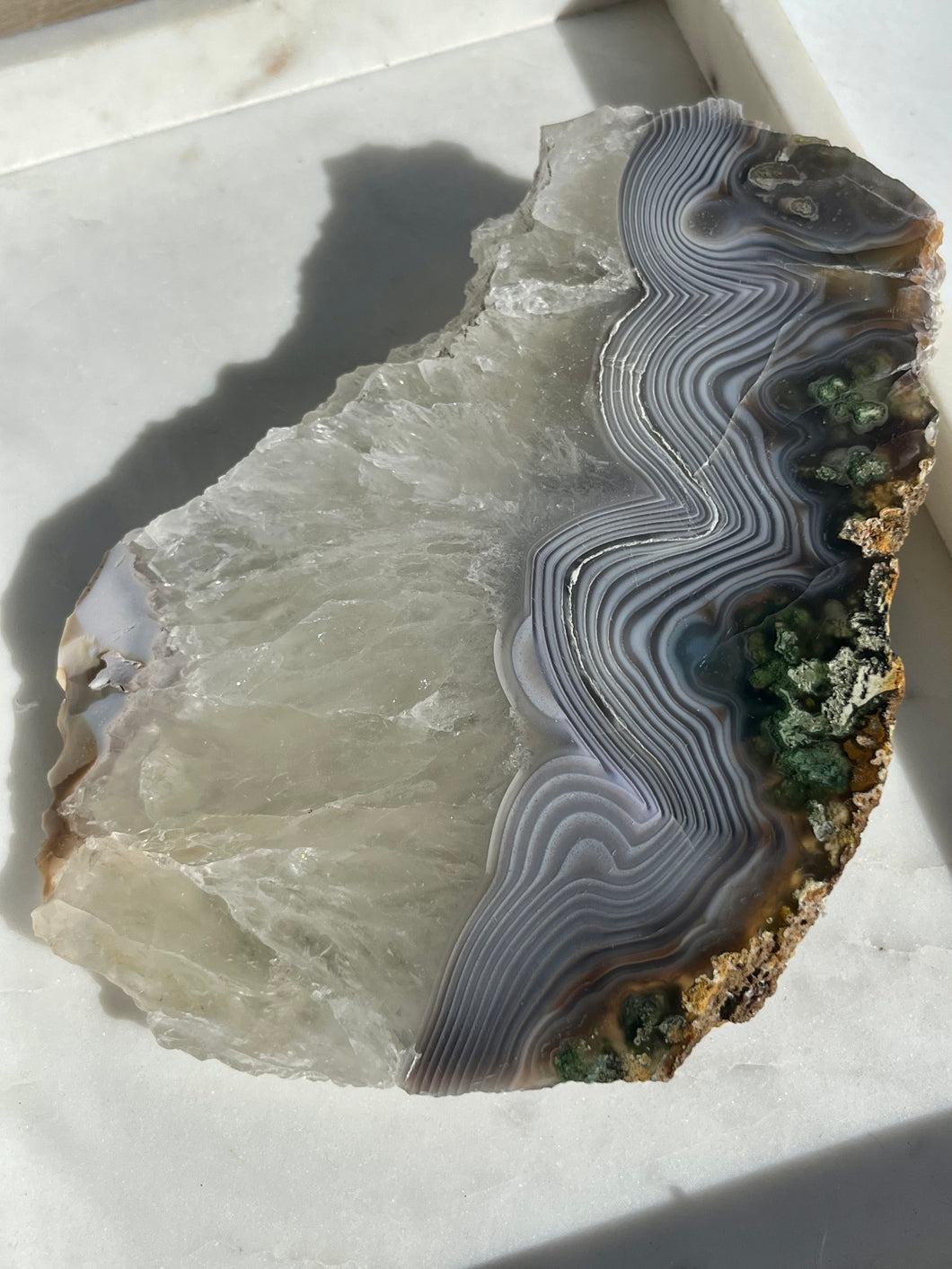 Danau Agate with Green Moss & Quartz Slab #2