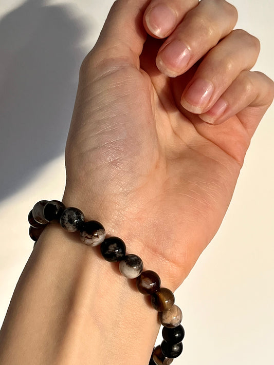 Dyed Black Flower Agate 8mm Bead Bracelet