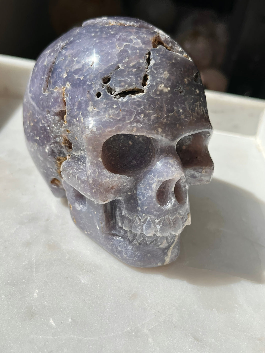Hand Carved Grape Agate Skull Carving #1