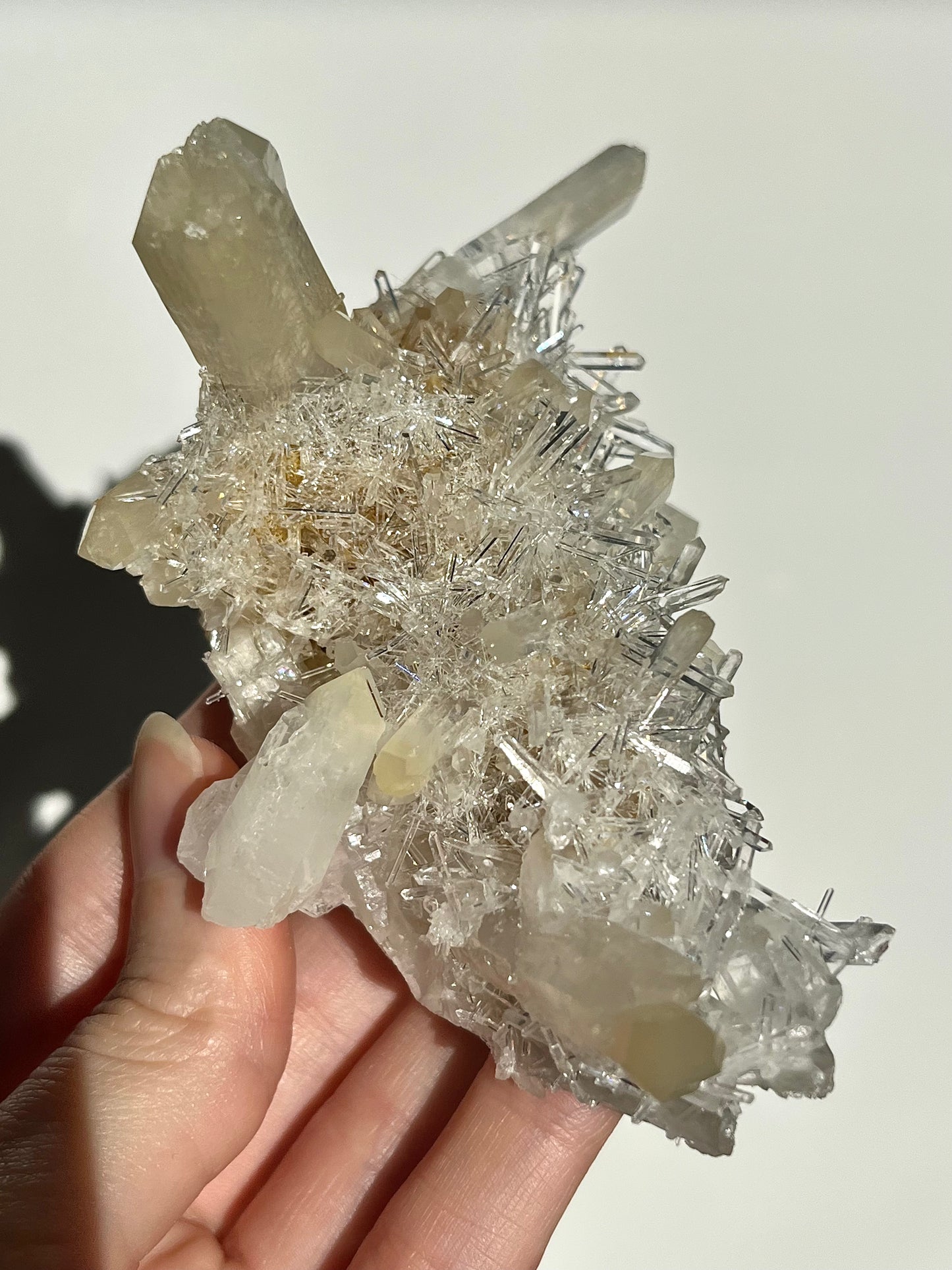 “Phantom Mirage” Mango Quartz Statement Cluster 02 (Cabinet Specimen)