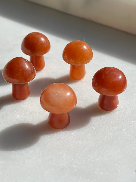 Red-Orange Aventurine Mushroom Carving