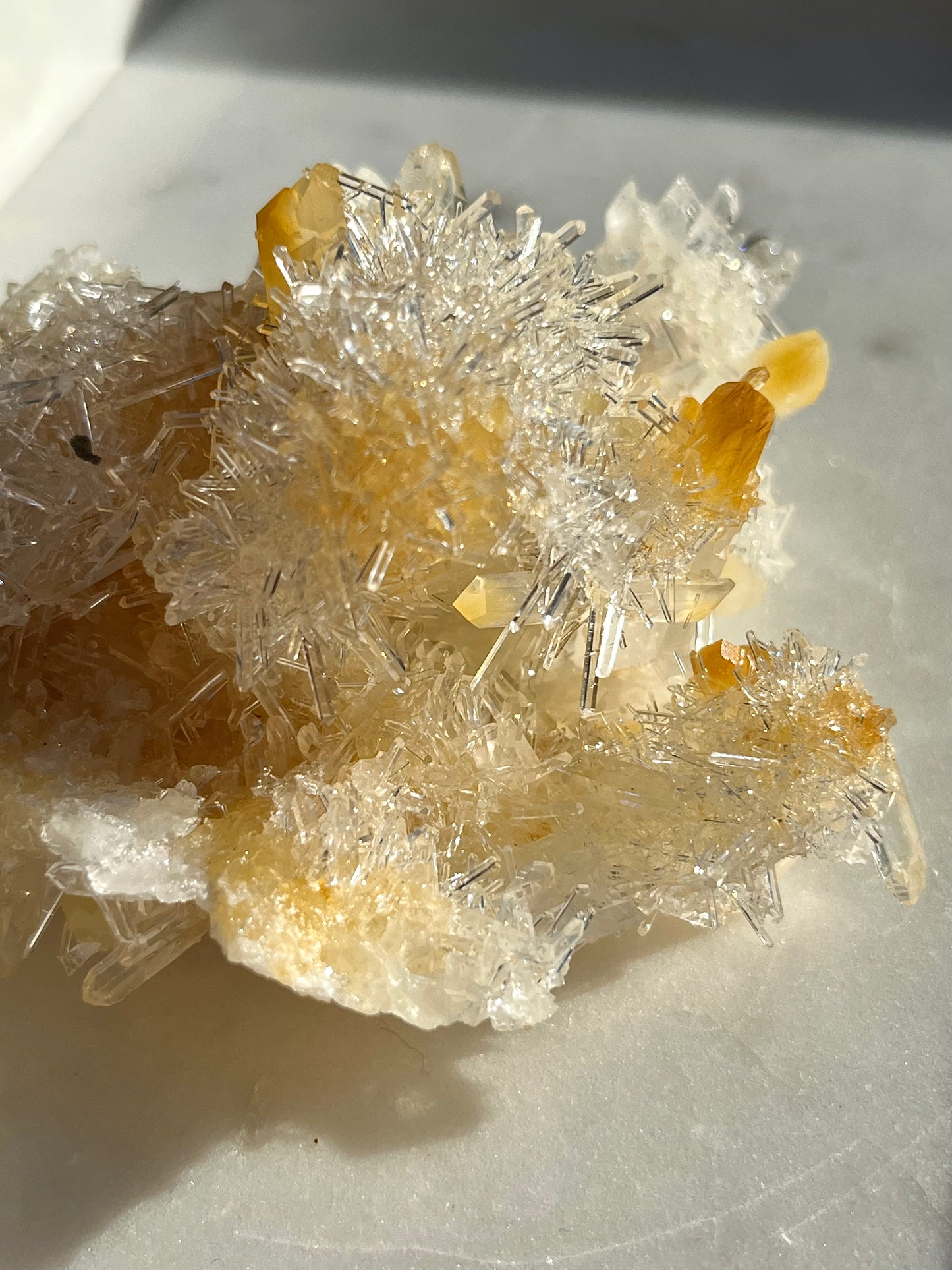 “Starburst” Mango Quartz Statement Cluster 03 (Cabinet Specimen)