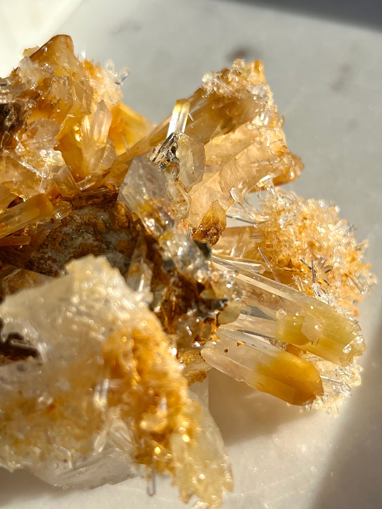 “Crowning Glory” Mango Quartz Statement Cluster 06 (Cabinet Specimen)