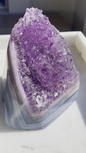 Load and play video in Gallery viewer, Uruguayan Amethyst w/Blue Banded Agate Cut Base Cluster #5
