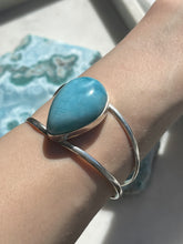 Load image into Gallery viewer, ‘Arielle’ Larimar Teardrop Bangle w/ Adjustable Sterling Silver Wristband
